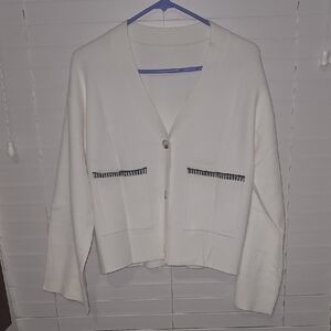 Elegant White Women's Cardigan Sweater
